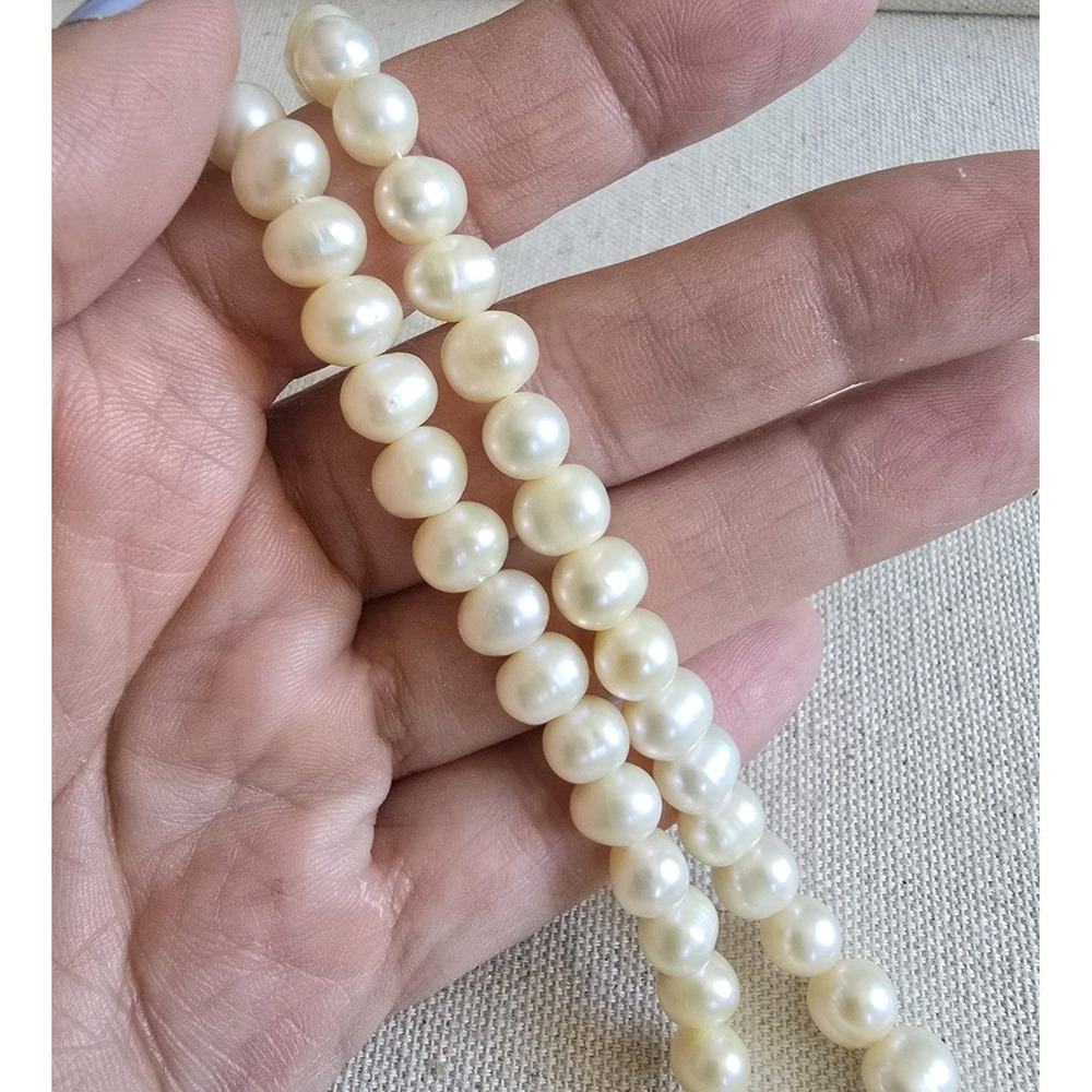 17" White Freshwater Pearl Necklace – 925 Sterling Silver Clasp, Classic Strand - Picture 9 of 11